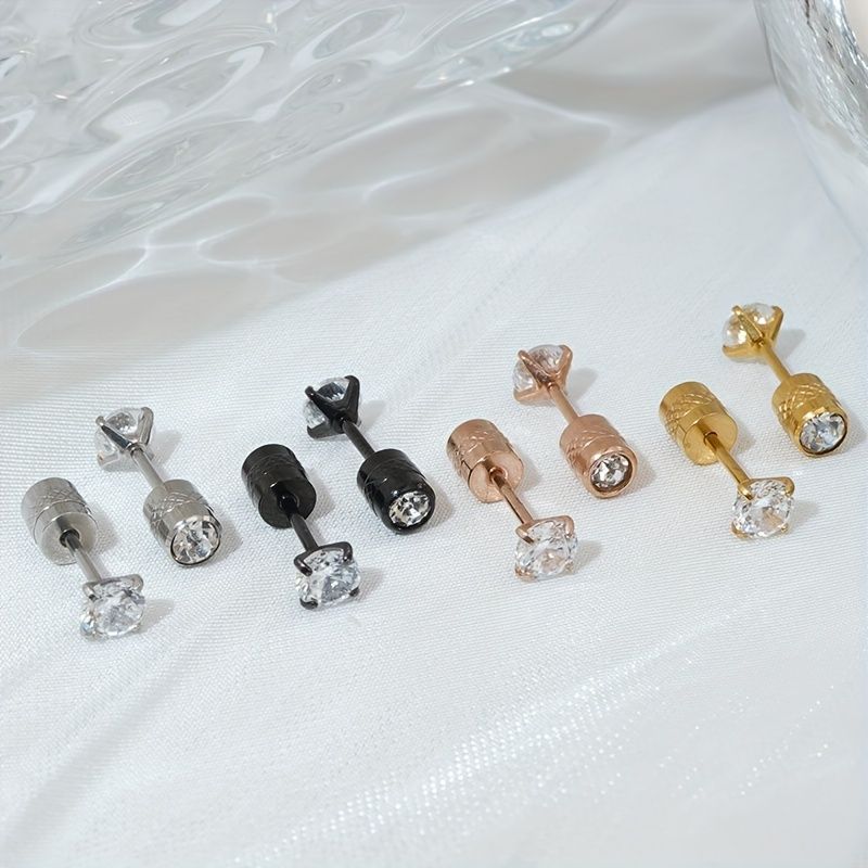 White Synthetic Diamond Earrings Embossed Floral Pattern Stud Earrings view 12