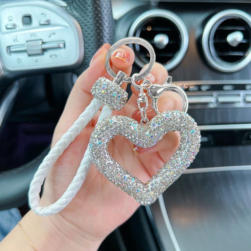 red heart keychain, hollowed-out clay keychain, full diamond keychain, car key
