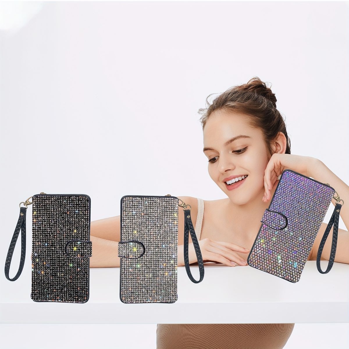 rhinestone card holder, checkbook clutch, rhinestone clutch, multiple card view 8