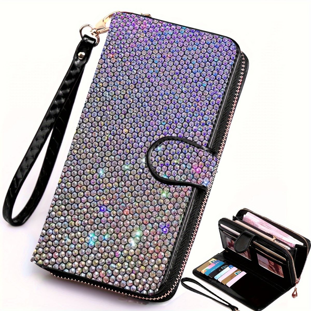 rhinestone card holder, checkbook clutch, rhinestone clutch, multiple card view 9