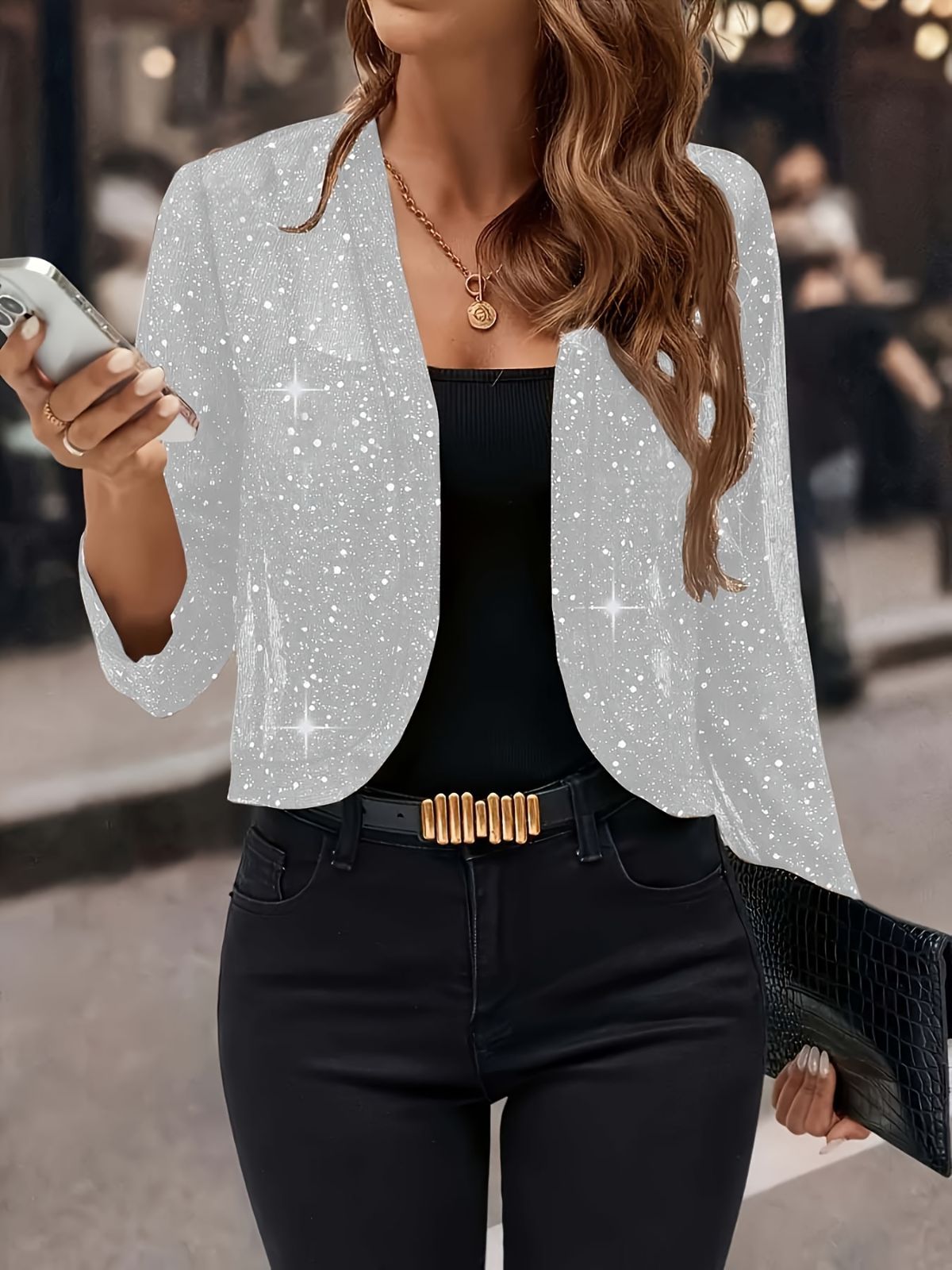 Sparkly Women'S Jacket Sheer Jacket Women'S Outerwear Fashion Jacket Glamorous view 2