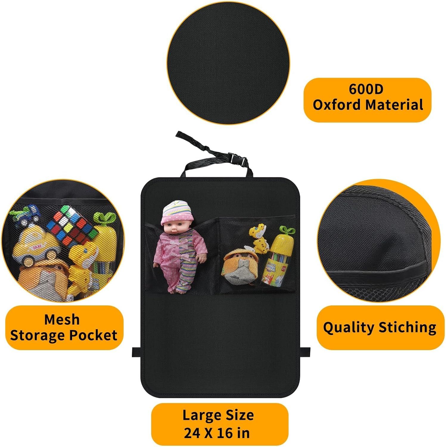 Kicking Mat with Organizer - 2 Pack Rear Seat Protector Seat Cover for your car view 7