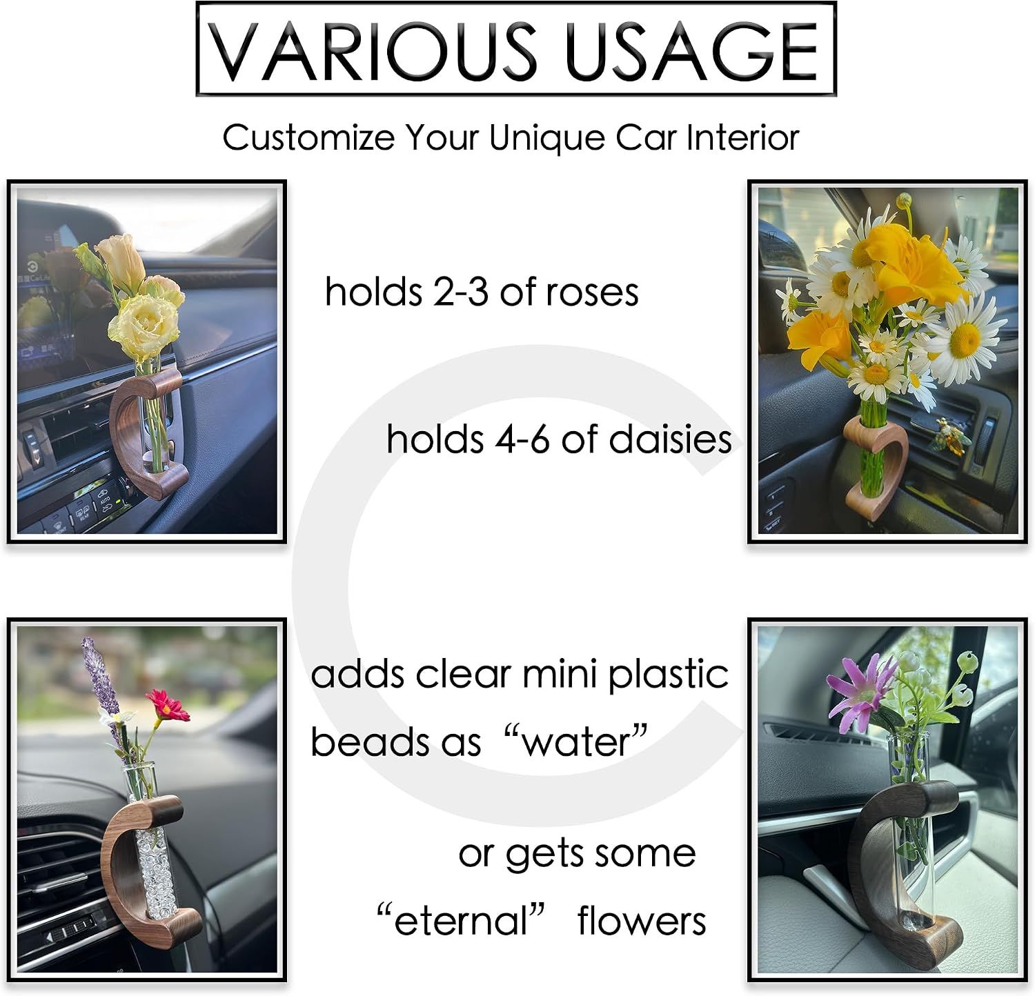 Car Dashboard Decorations - Propagation Vase Vent Clip for Fresh/Dried Flowers view 6