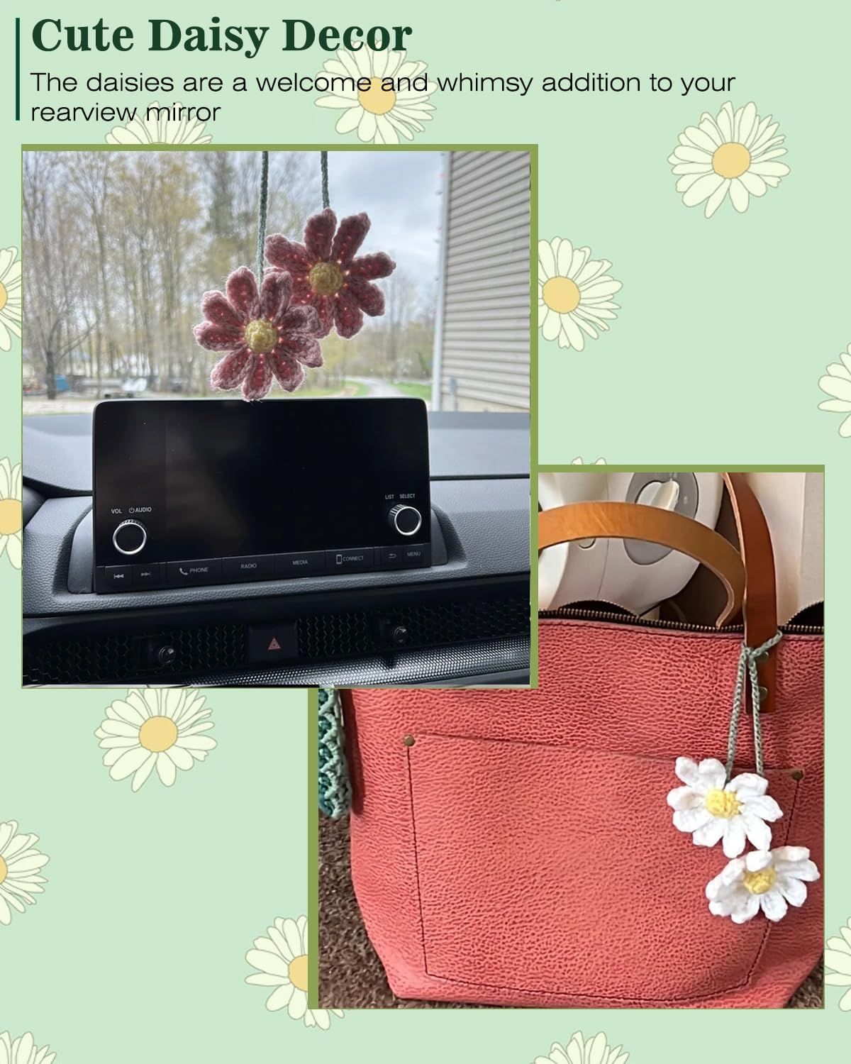 Women's Crochet Daisies Car Accessories Cute Rearview Mirror Pendants Handmade view 3
