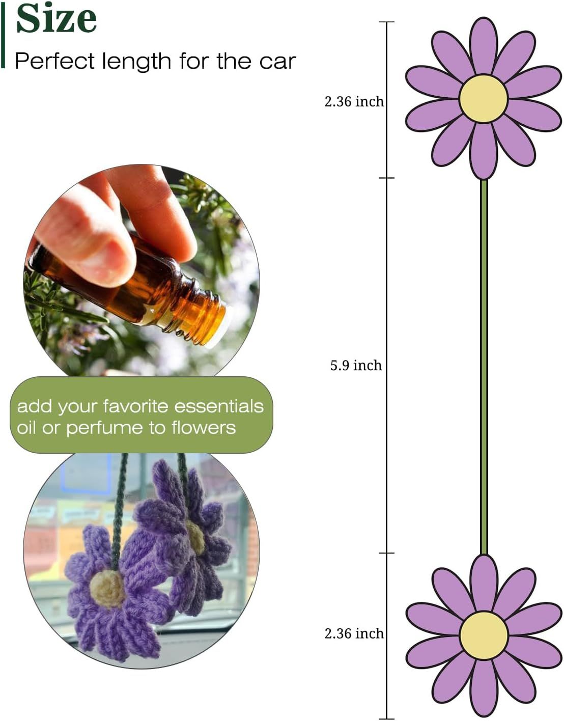 Crochet Daisy Auto Parts Women Cute Rearview Mirror Charm Crafted Daisy Flower view 3