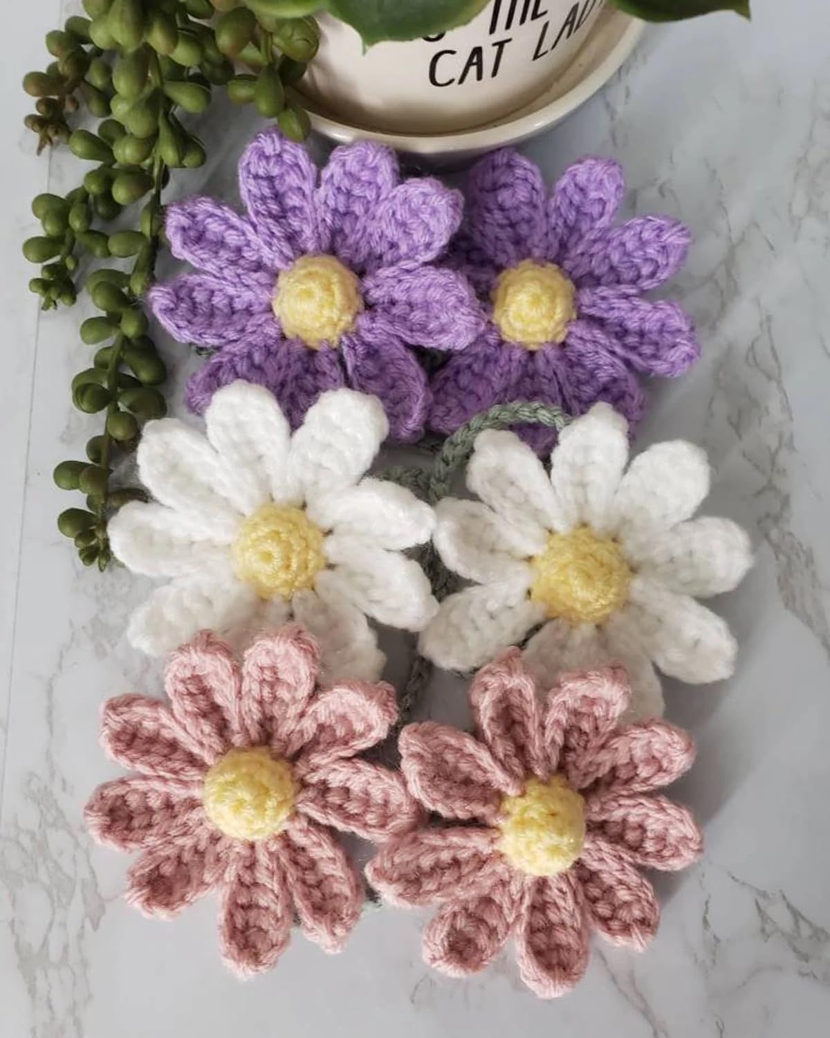 Crochet Daisy Auto Parts Women Cute Rearview Mirror Charm Crafted Daisy Flower view 5