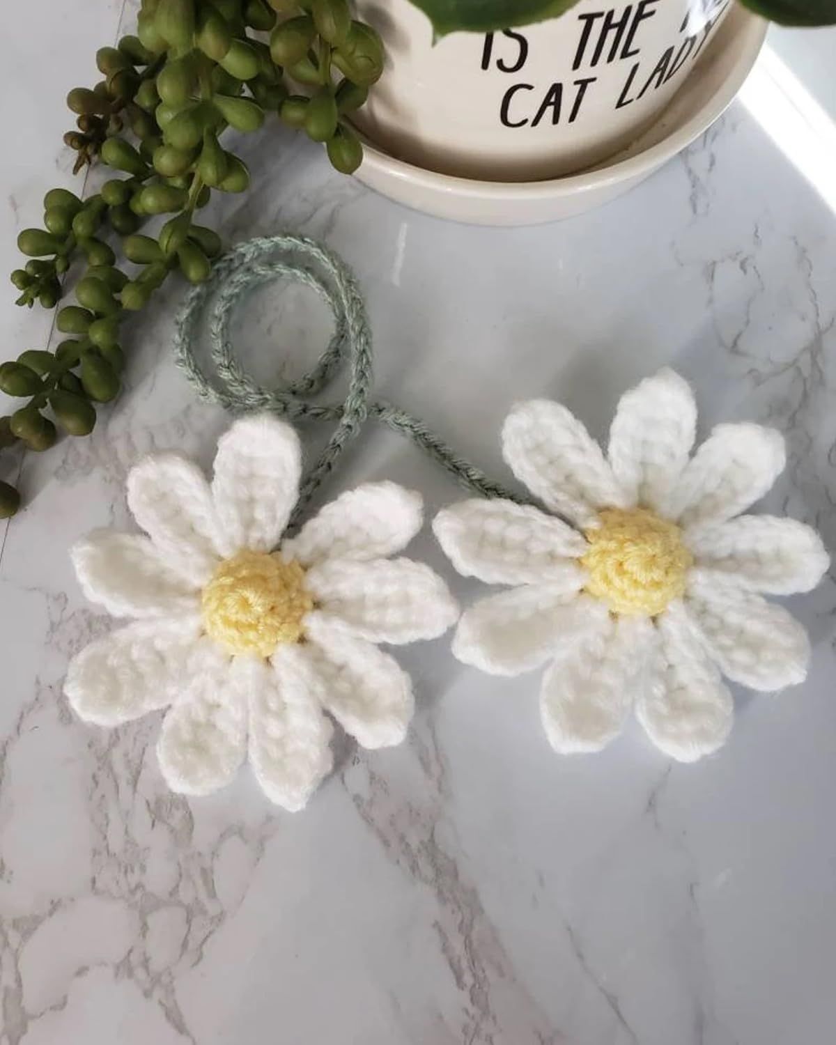 Crochet Daisy Auto Accessories Women Cute Rearview Mirror Charm Crafted Daisy view 2