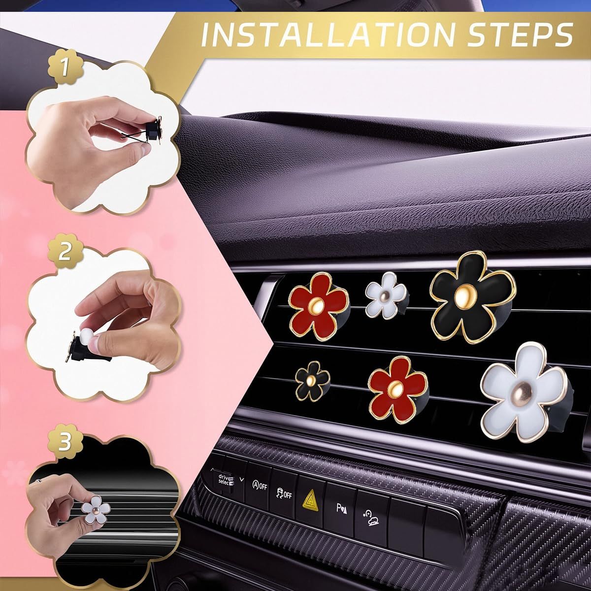 6 Pack Colorful Daisy Flower Car Air Vent Clips Car Air Outlet Freshener Clip view 4