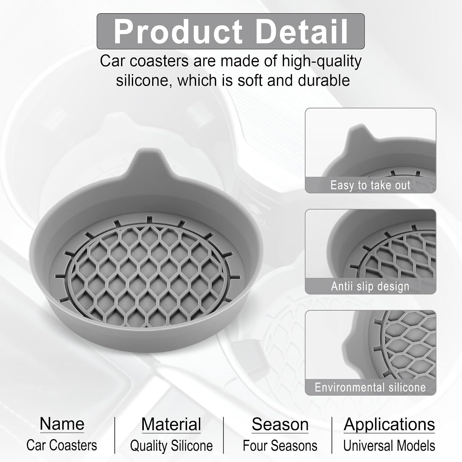 Car Cup Holder Coaster, Silicone Cup Holder Insert, Universal Anti-Slip Cup view 3