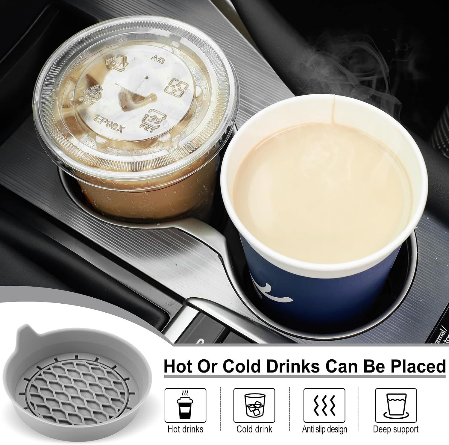Car Cup Holder Coaster, Silicone Cup Holder Insert, Universal Anti-Slip Cup view 5