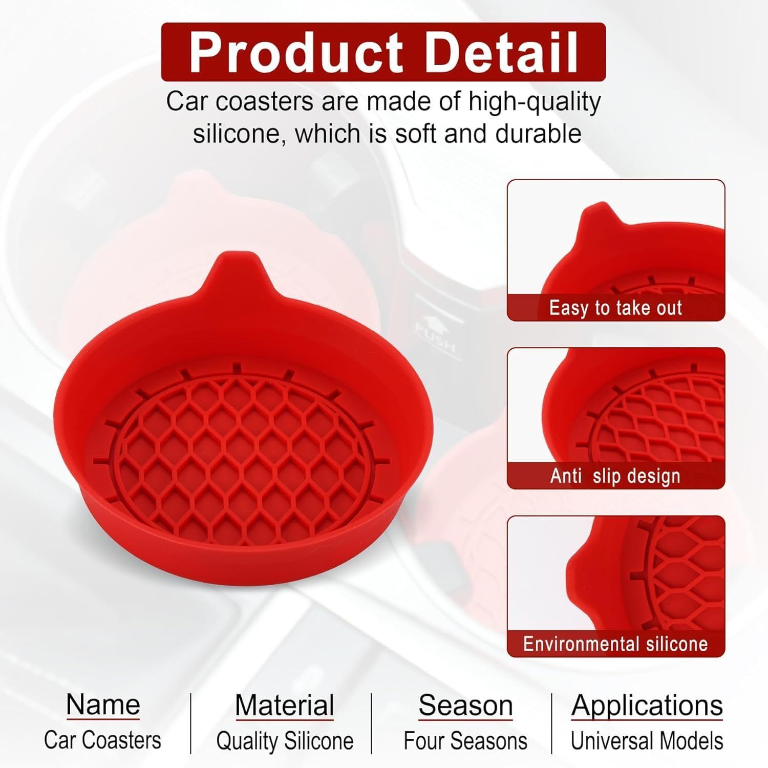 Car Cup Holder Coaster, Silicone Cup Holder Insert, Universal Non-Slip Cup view 3