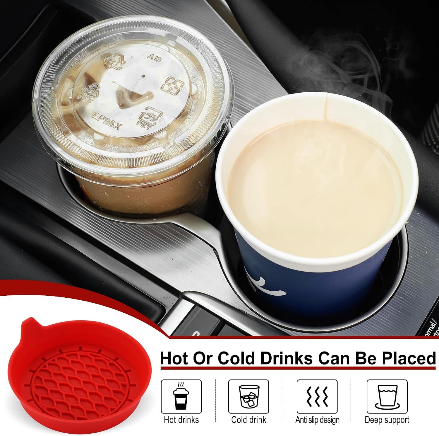 Car Cup Holder Coaster, Silicone Cup Holder Insert, Universal Non-Slip Cup view 5