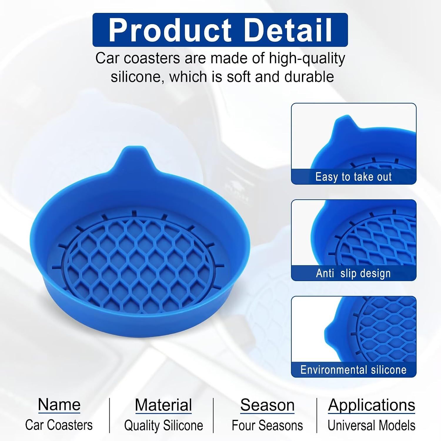 Car Cup Holder Coaster, Silicone Cup Holder Insert, Universal Non-Slip Cup view 3