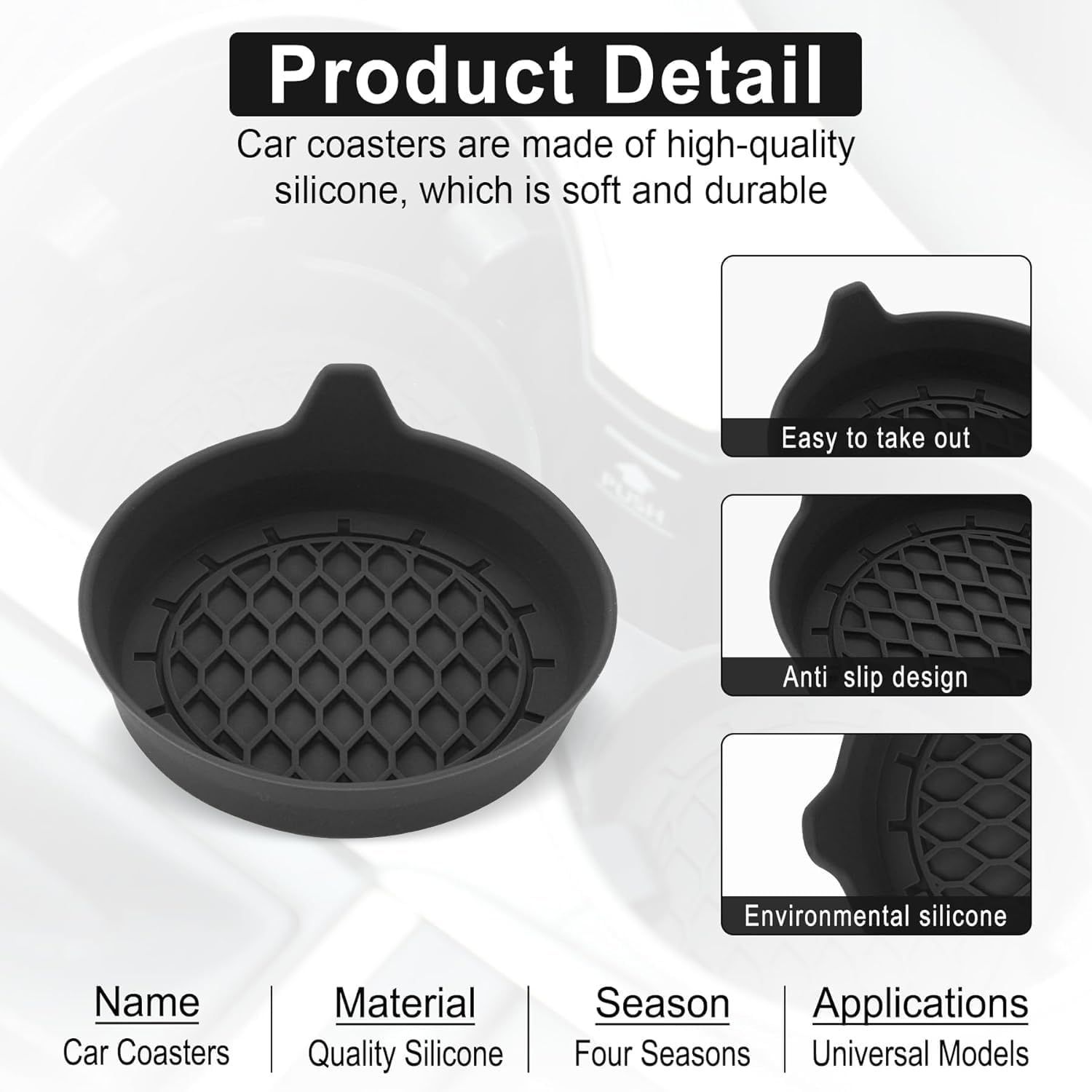 Car Cup Holder Coaster, Silicone Cup Holder Insert, Universal Non-Slip Cup view 2