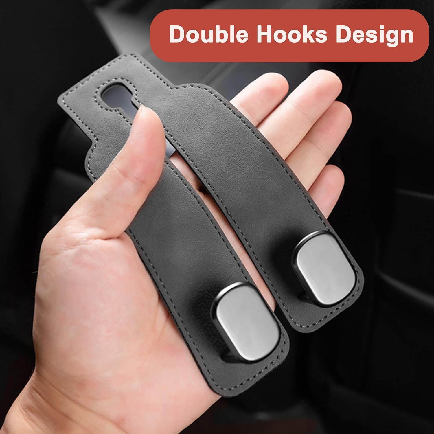 Car Headrest Hook, Car Hook for Wallet & Bag, Car Wallet Hook (Grey - Pack of 2) view 3