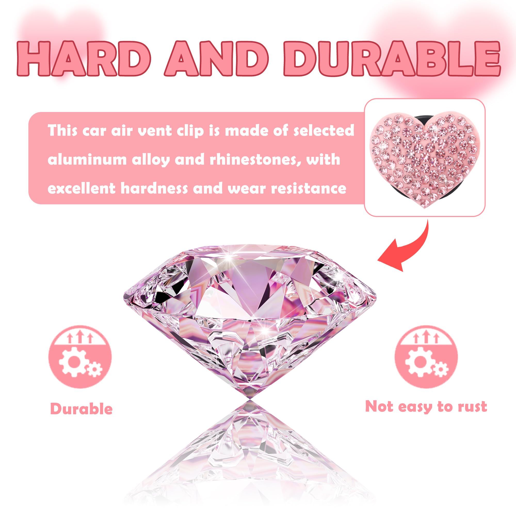 4PCS Heart-Shaped Car Vent Clips with Rhinestone view 3
