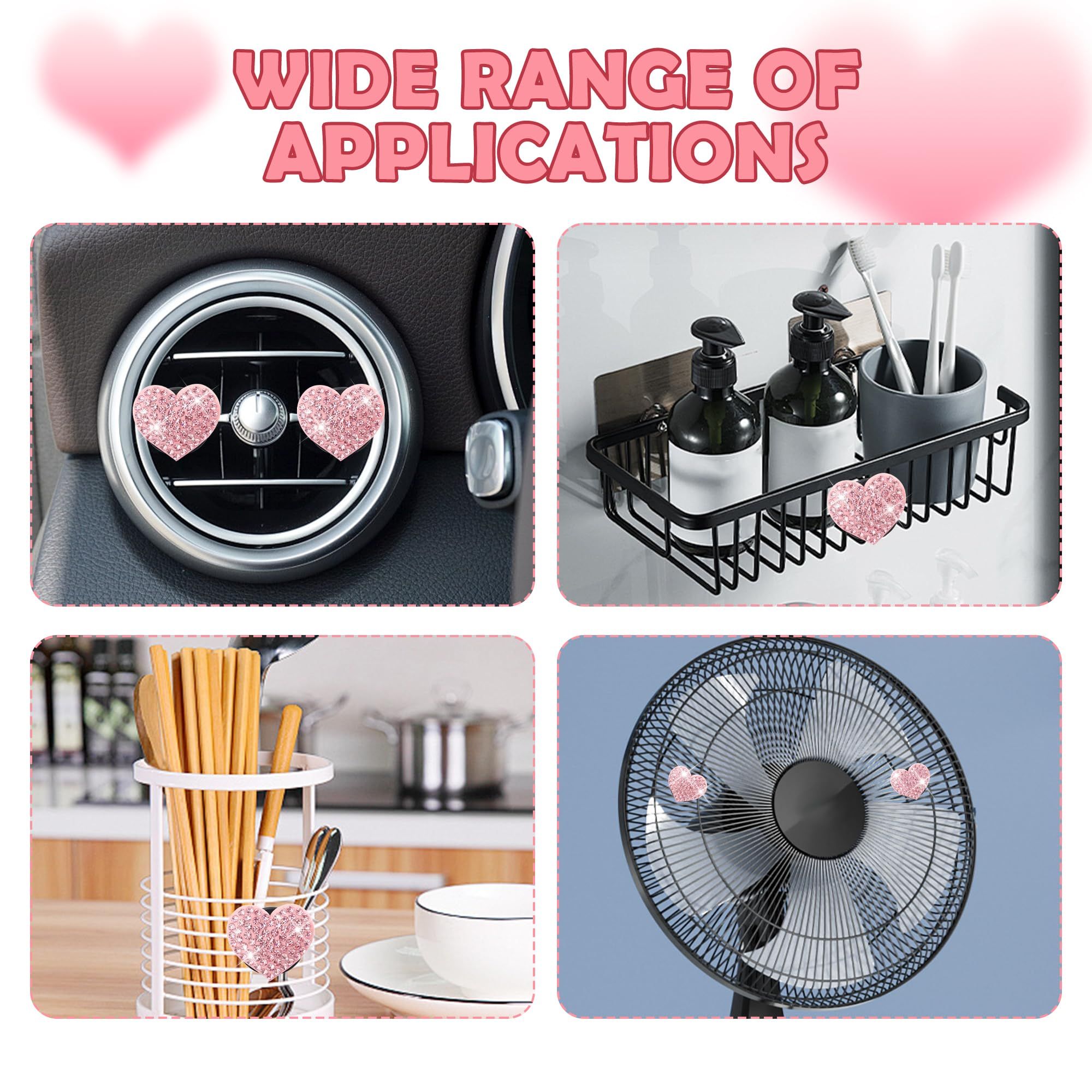 4PCS Heart-Shaped Car Vent Clips with Rhinestone view 5