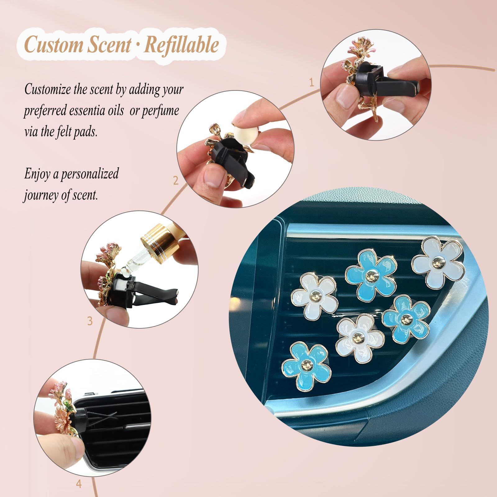 6pcs Flowers Car Air Freshener Vent Clips Blue White Daisy Flowers Air Vent view 5
