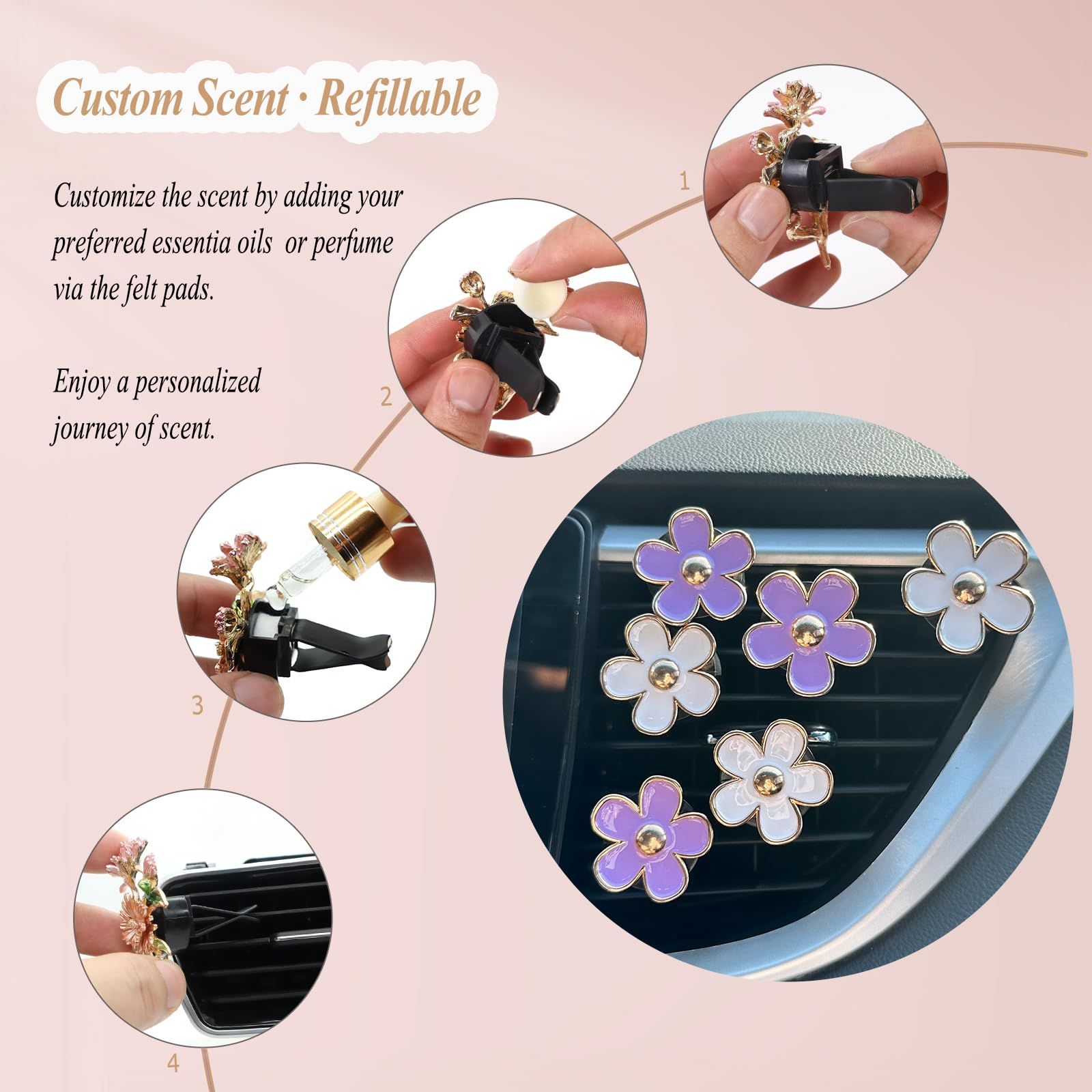 6pcs Flowers Car Air Freshener Vent Clips Purple White Daisy Air Vent Clip Car view 5