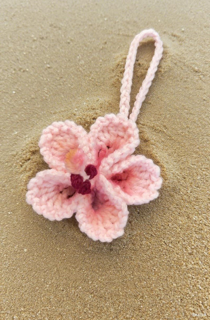 Hibiscus Car Ornaments, Crochet Hawaiian Tropical Flower Bag Charms Decoration view 4