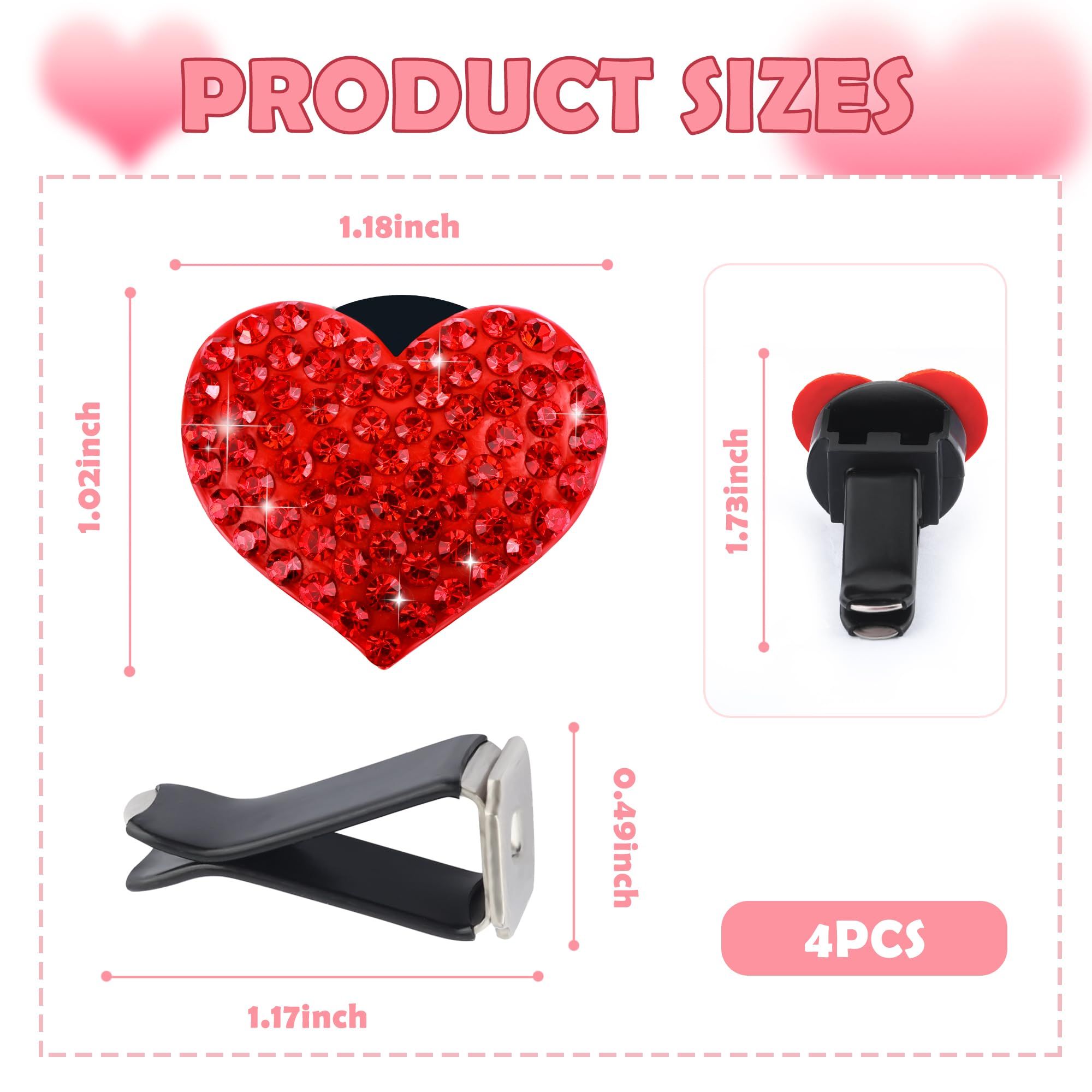 4PCS Heart-Shaped Car Vent Clips with Rhinestone view 2