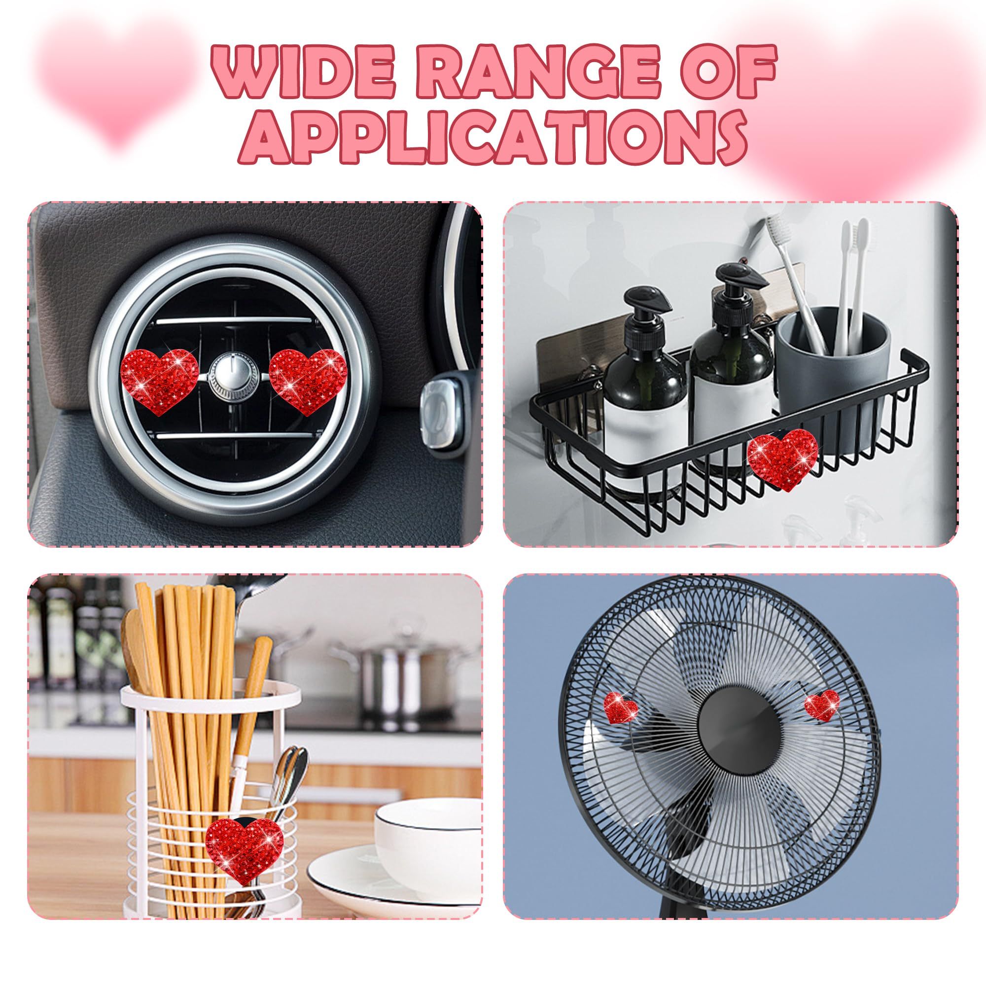 4PCS Heart-Shaped Car Vent Clips with Rhinestone view 5