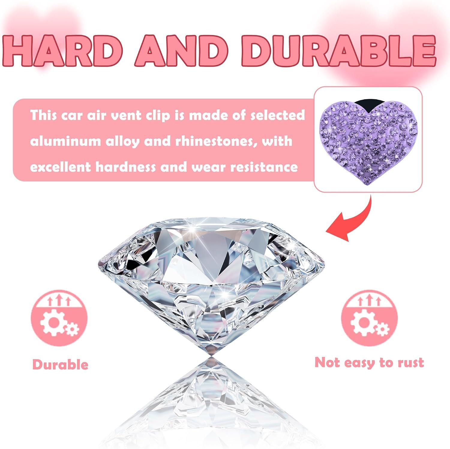 4PCS Heart-Shaped Car Vent Clips with Rhinestone view 3