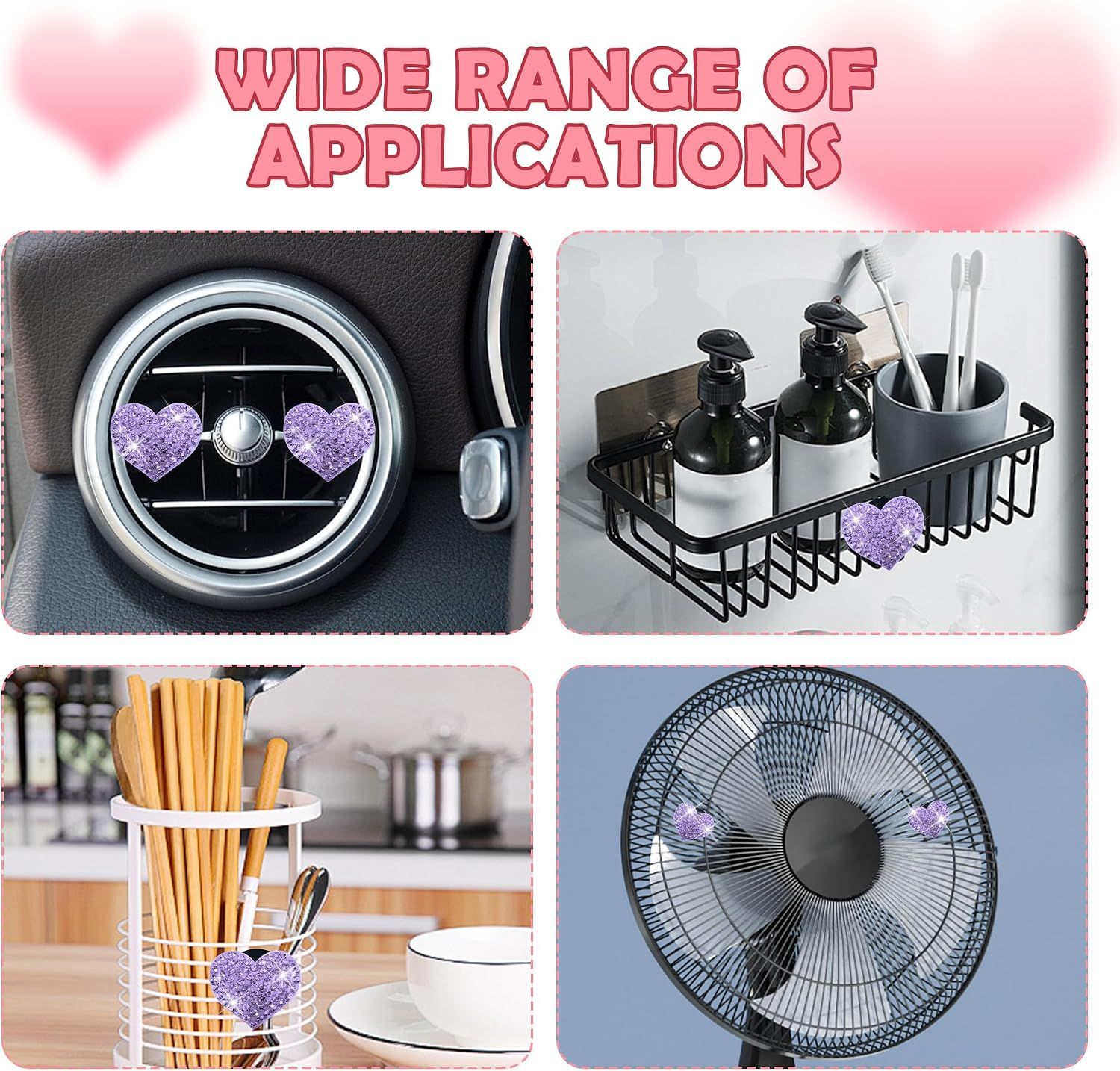 4PCS Heart-Shaped Car Vent Clips with Rhinestone view 5