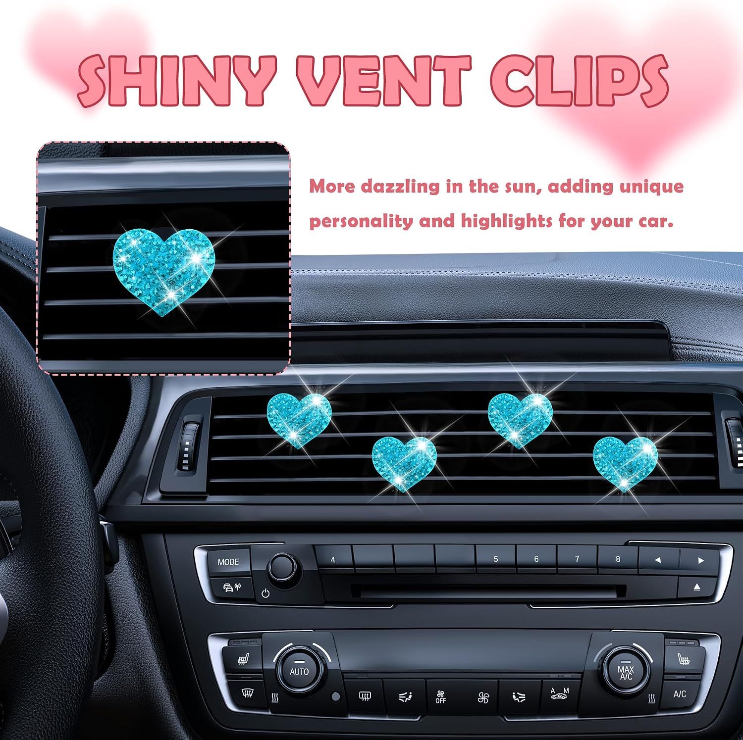4PCS Heart-Shaped Car Vent Clips with Rhinestone view 4