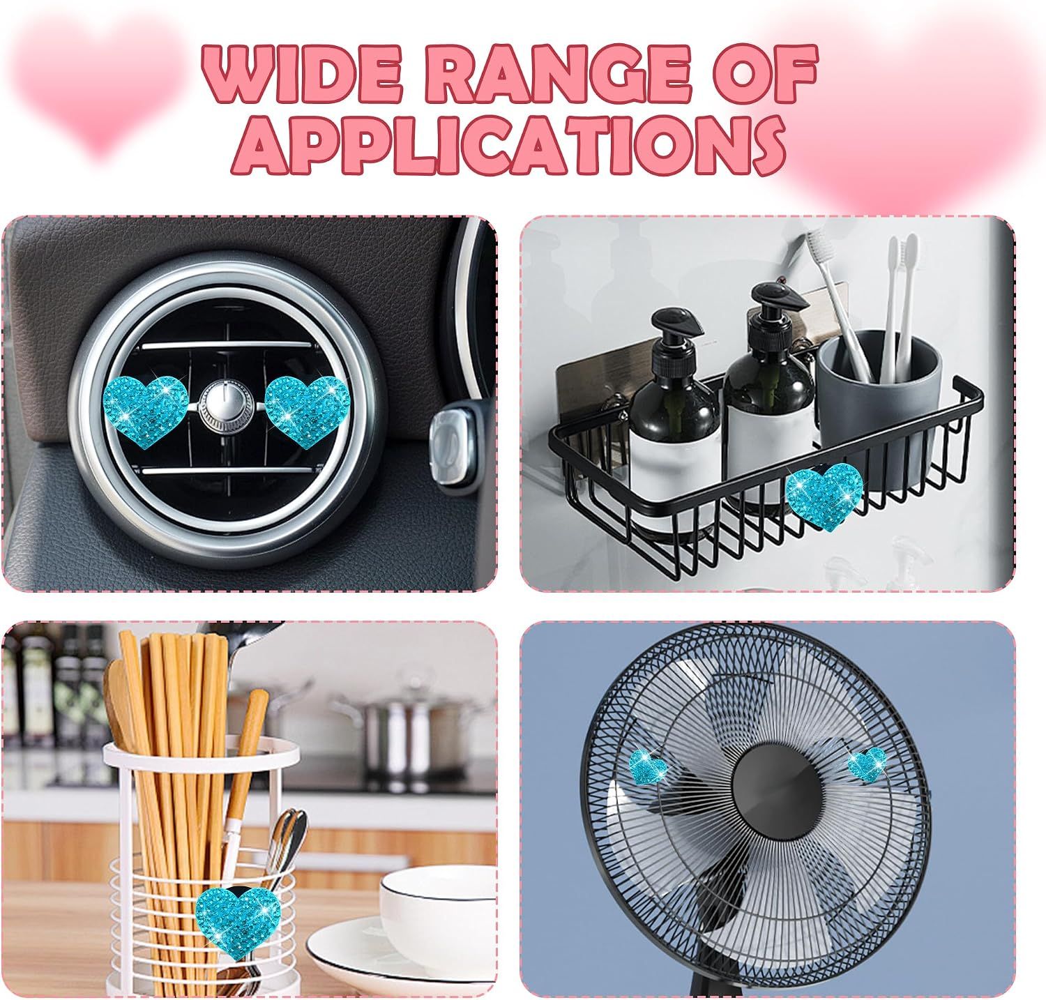 4PCS Heart-Shaped Car Vent Clips with Rhinestone view 5