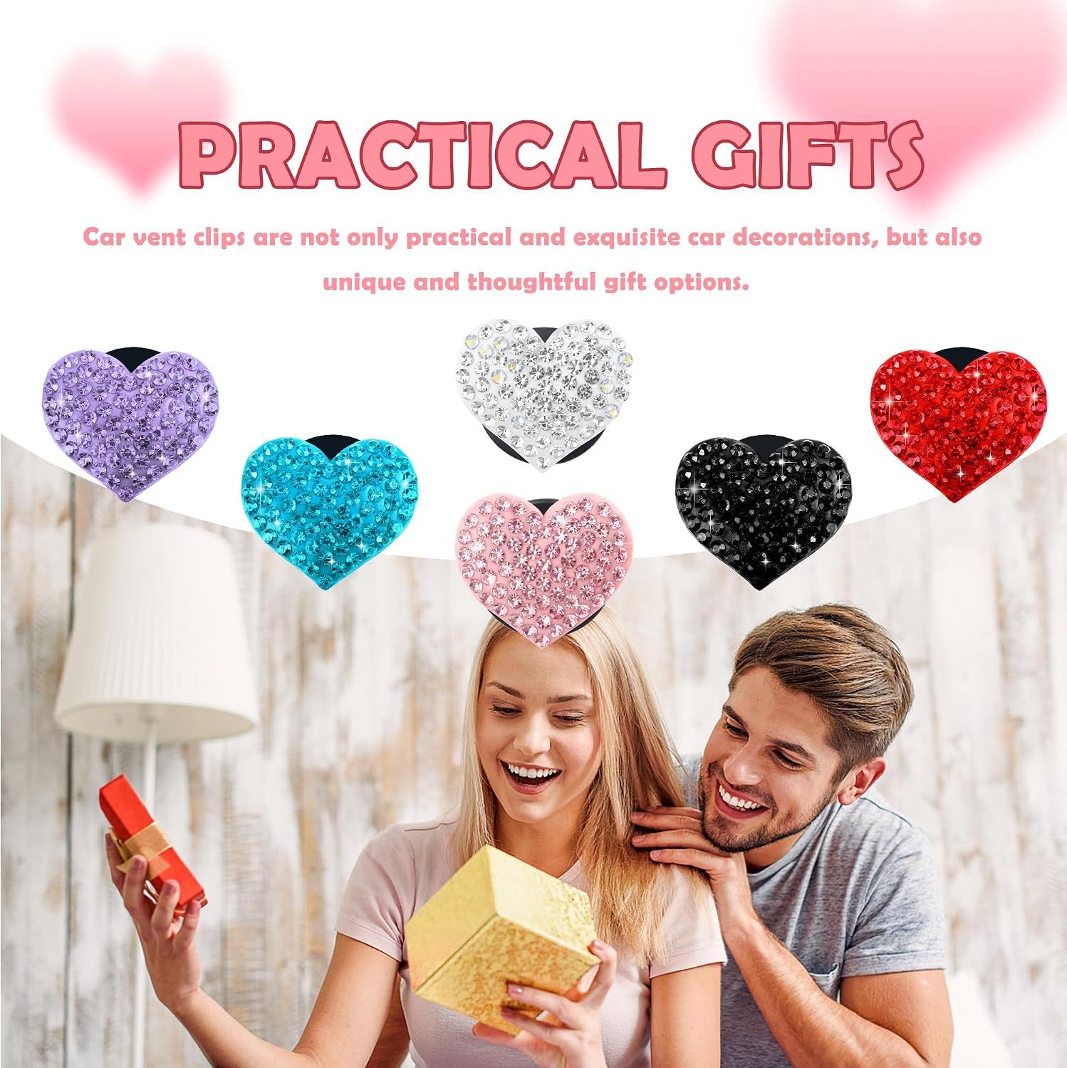 4PCS Heart-Shaped Car Vent Clips with Rhinestone view 7
