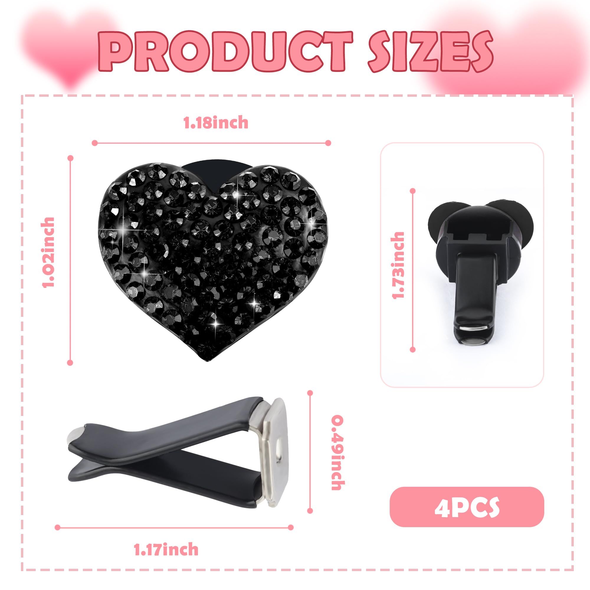4PCS Heart-Shaped Car Vent Clips with Rhinestone view 2