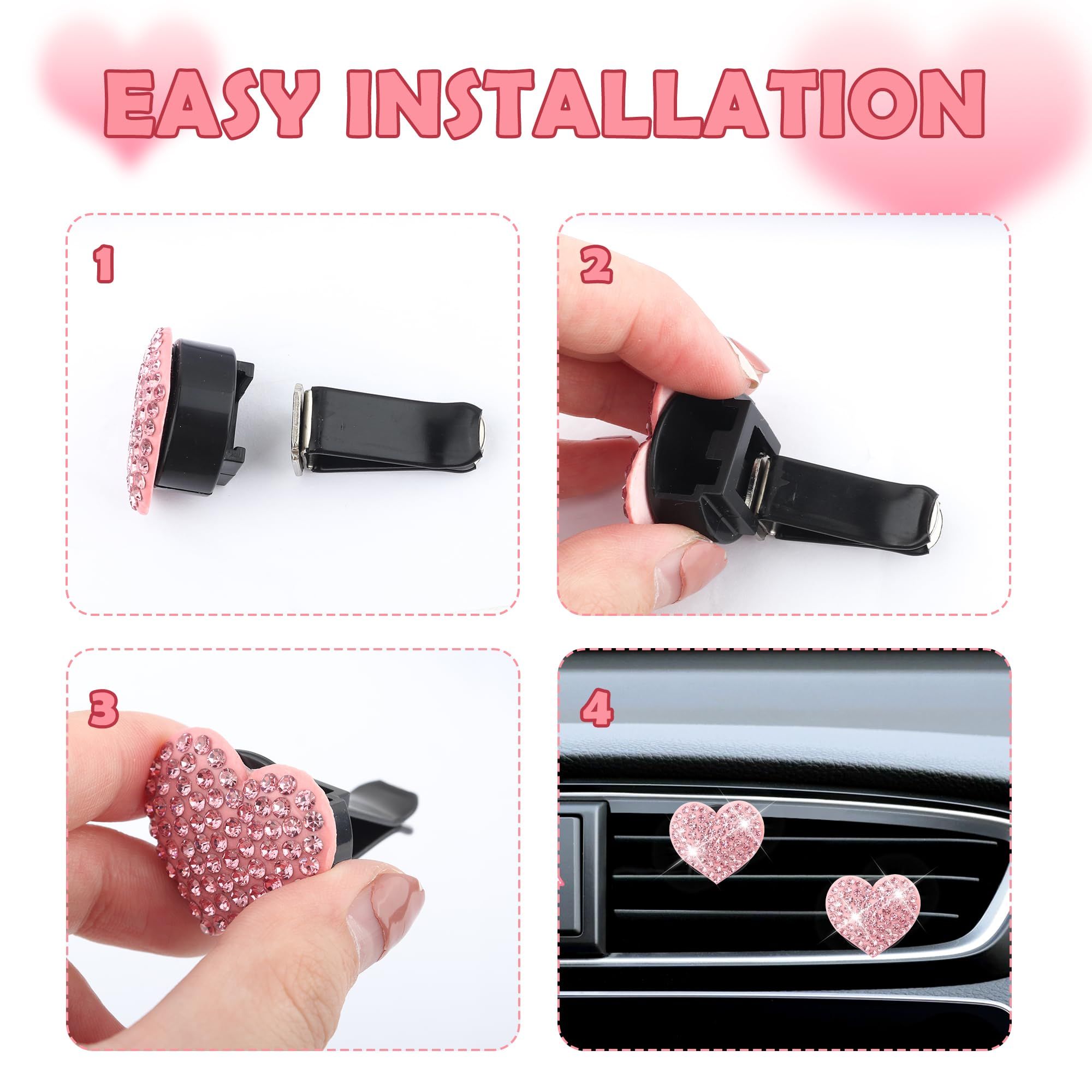 4PCS Heart-Shaped Car Vent Clips with Rhinestone view 6