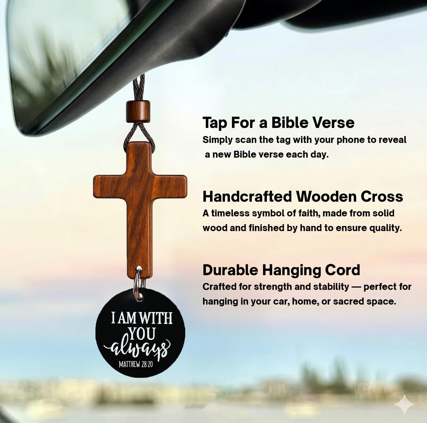 Daily Bible Verse Rearview Mirror Cross Ornament – Daily Scripture Car Hanging view 3