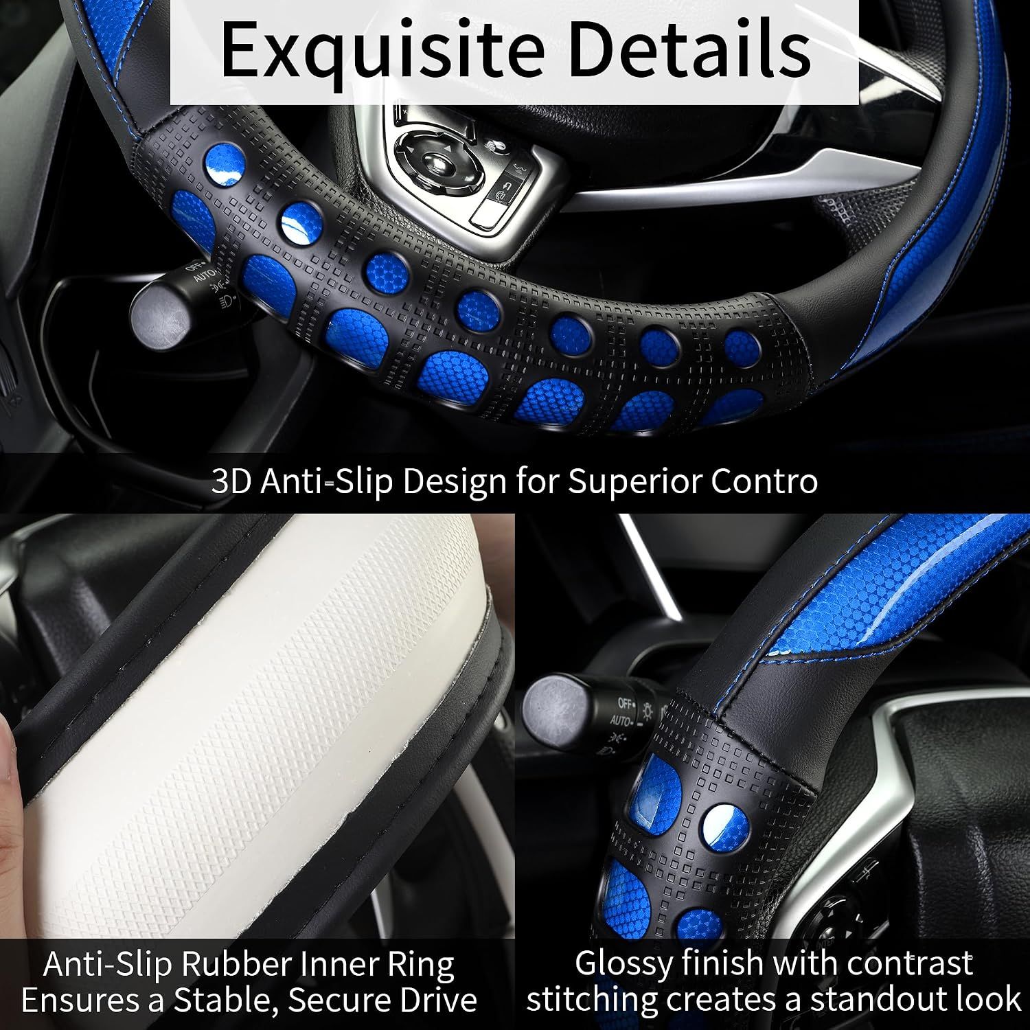PU Leather Car Steering Wheel Cover with Non-Slip Grip view 4