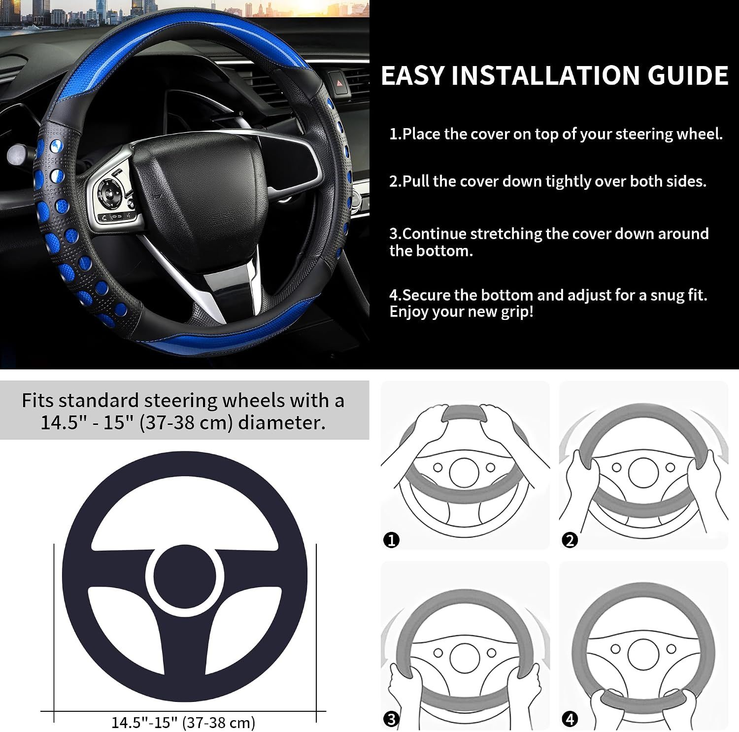 PU Leather Car Steering Wheel Cover with Non-Slip Grip view 5