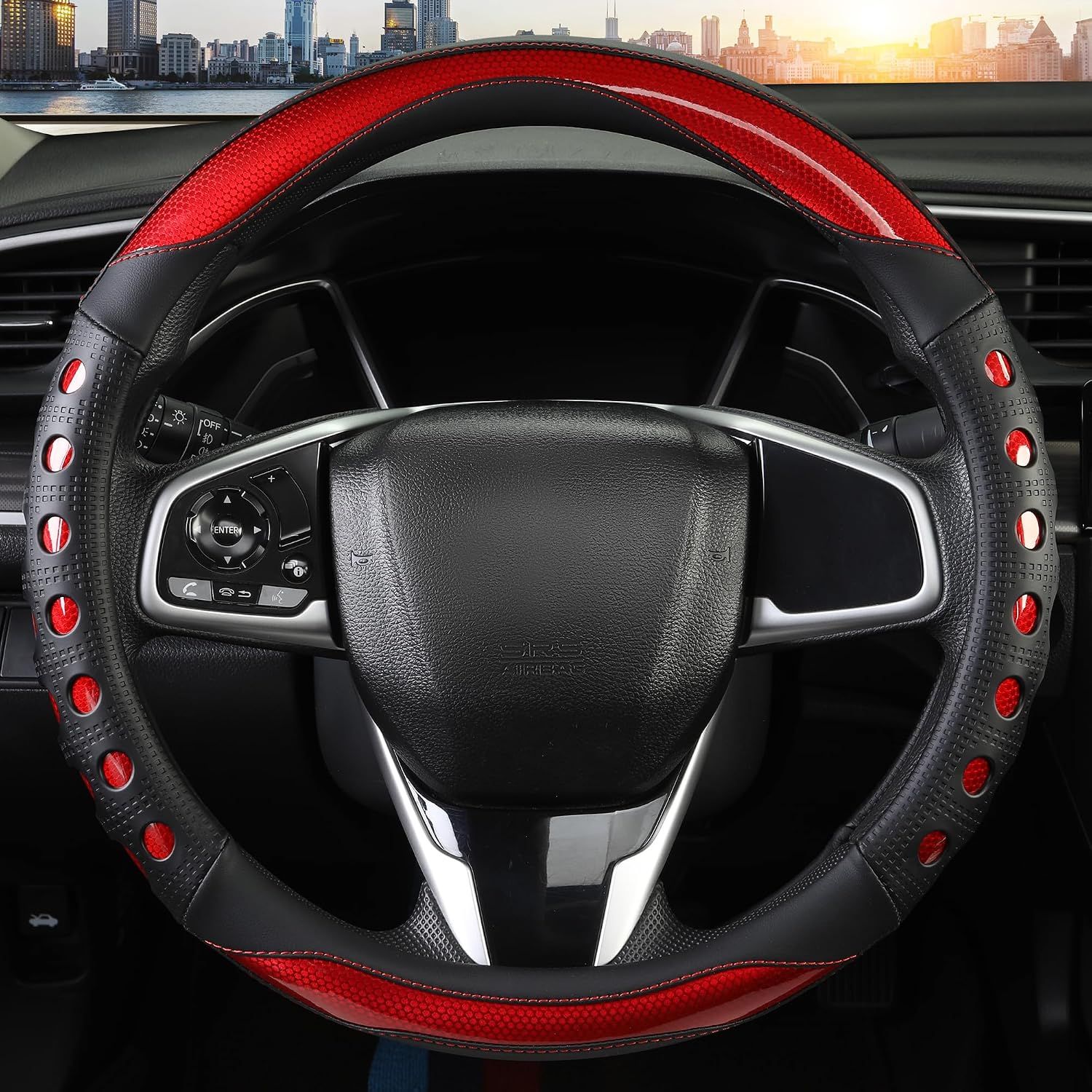PU Leather Car Steering Wheel Cover with Non-Slip Grip view 2