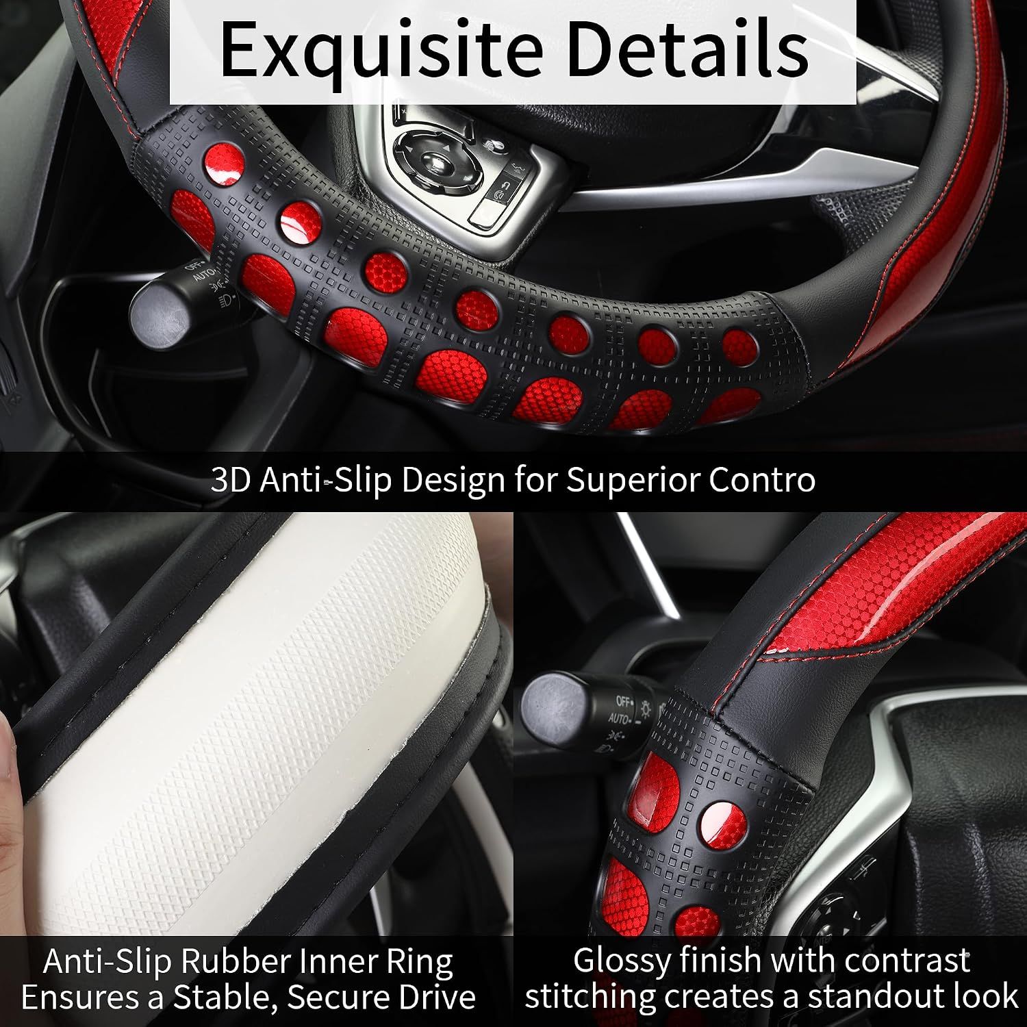 PU Leather Car Steering Wheel Cover with Non-Slip Grip view 4
