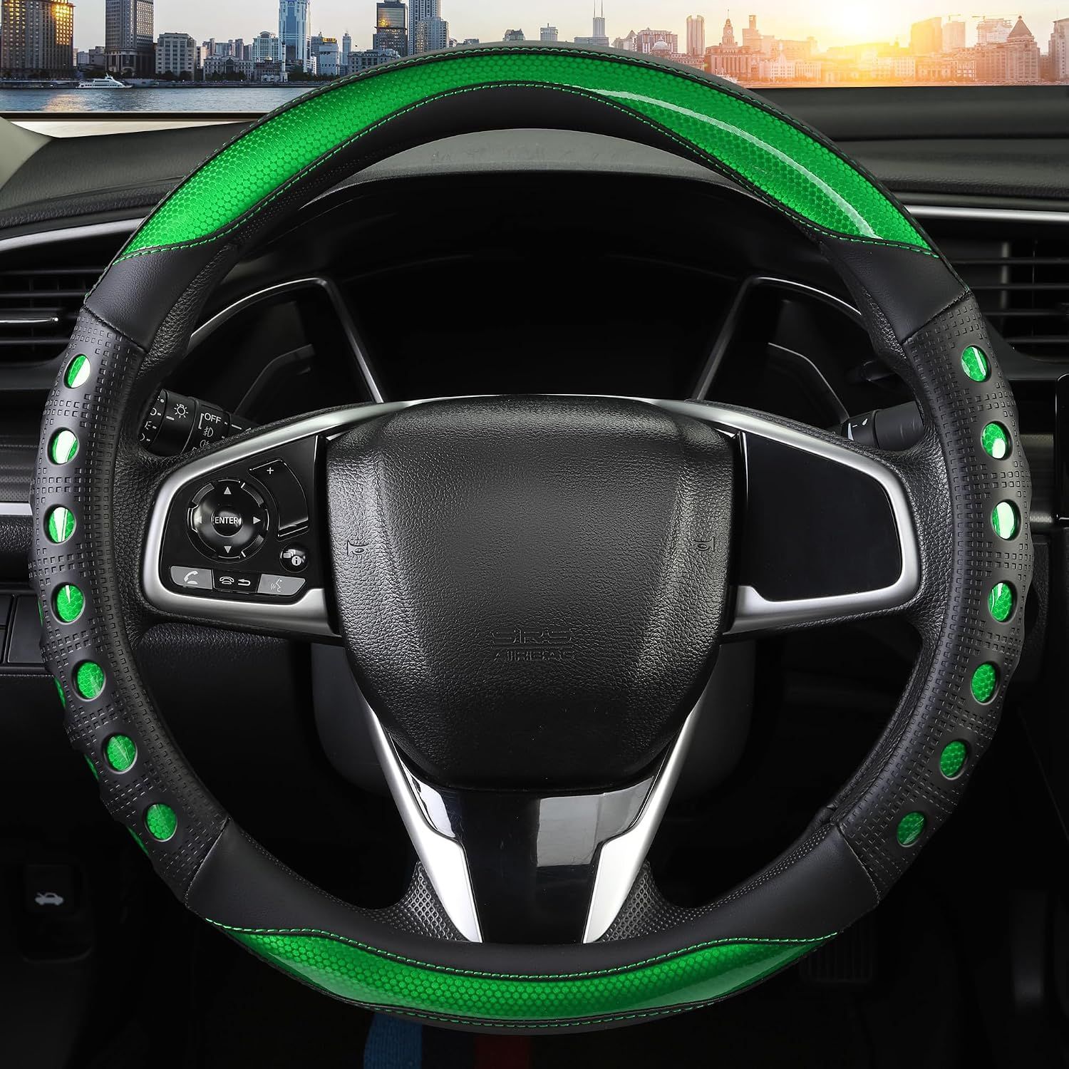 PU Leather Car Steering Wheel Sleeve with Non-Slip Grip view 2