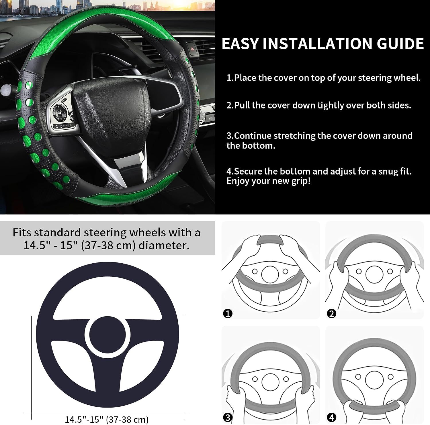 PU Leather Car Steering Wheel Sleeve with Non-Slip Grip view 5