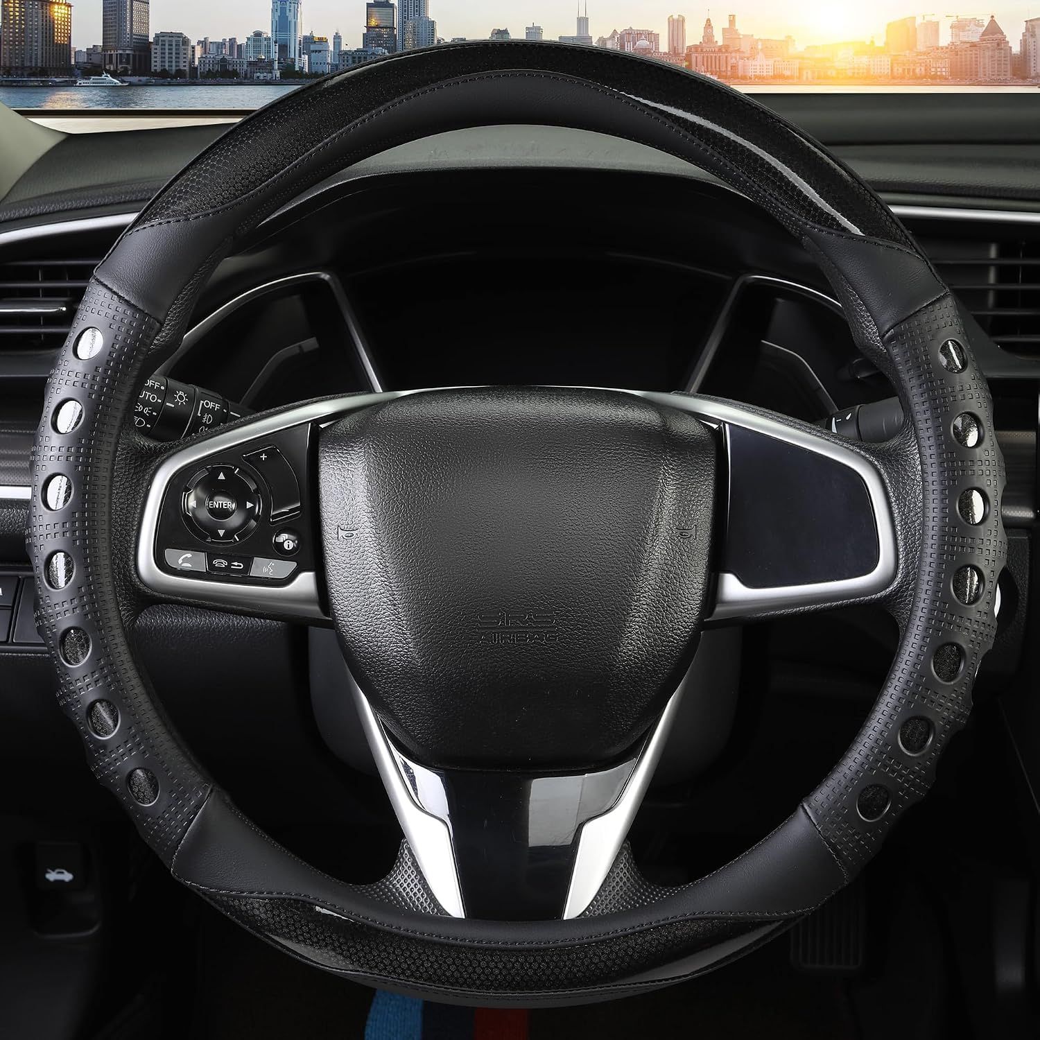 PU Leather Car Steering Wheel Cover with Non-Slip Grip view 2