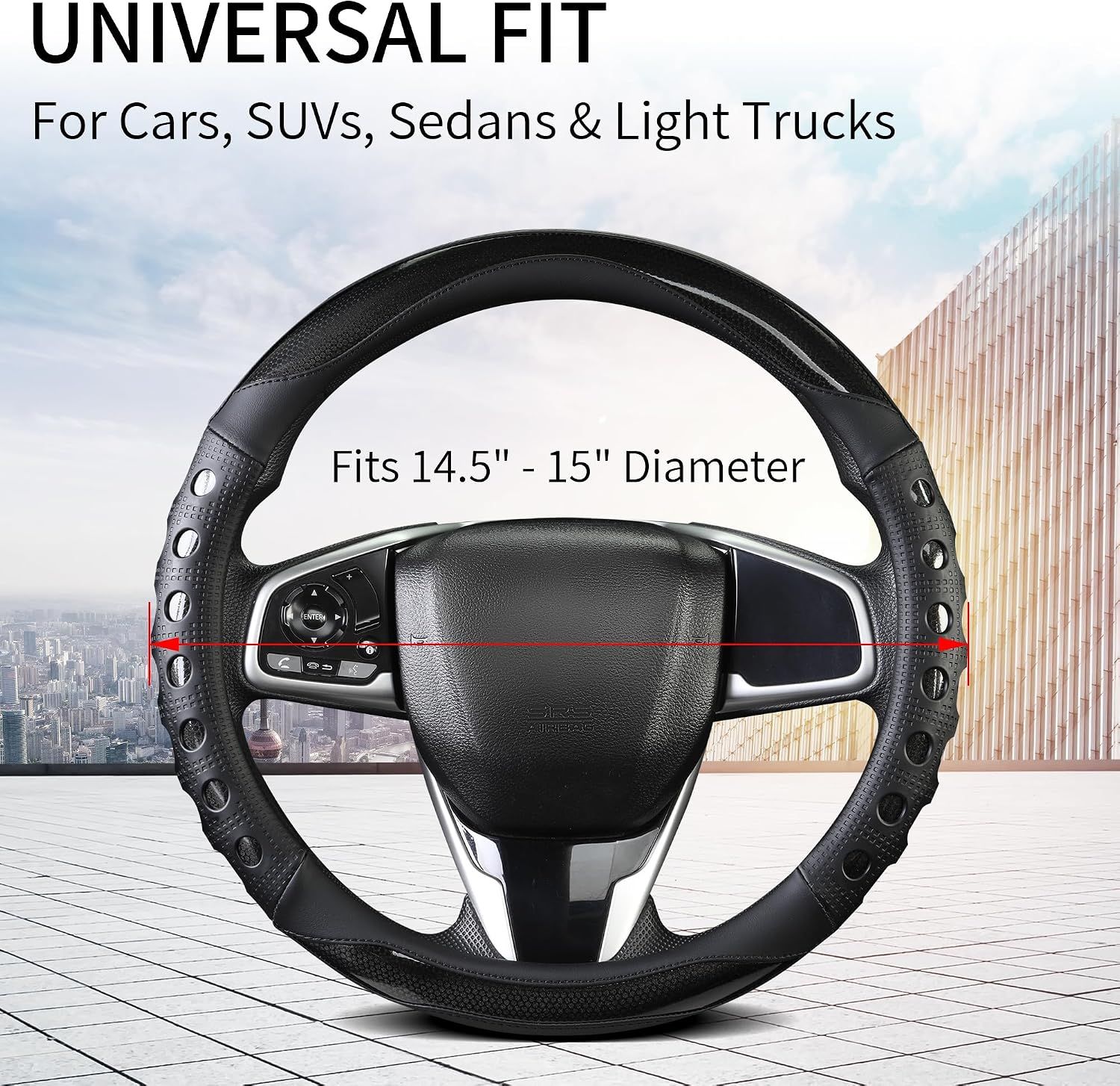 PU Leather Car Steering Wheel Cover with Non-Slip Grip view 3