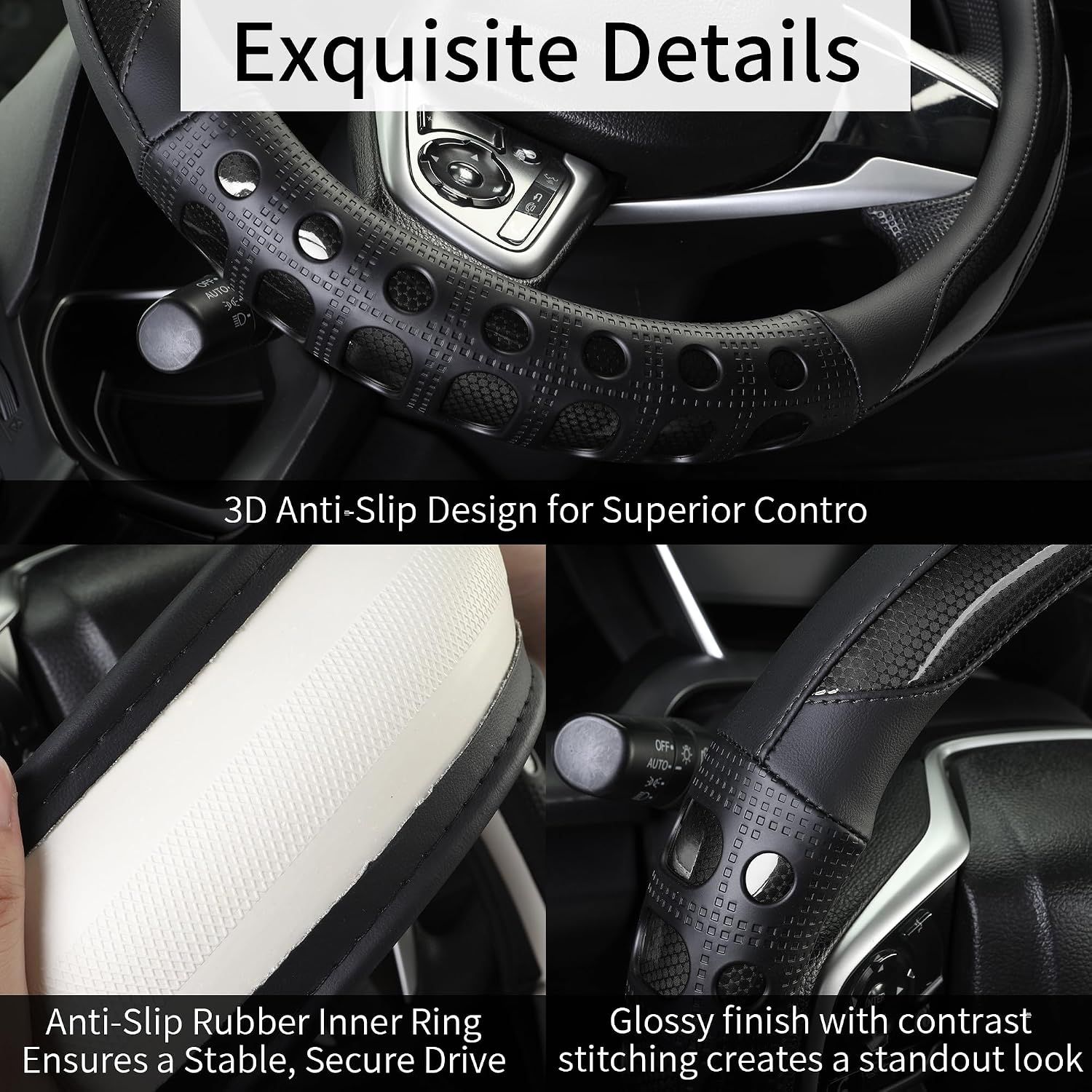 PU Leather Car Steering Wheel Cover with Non-Slip Grip view 4