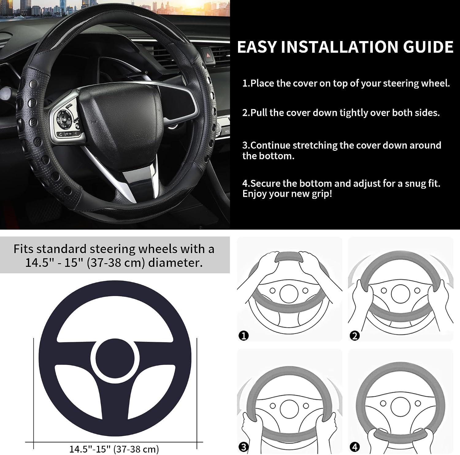 PU Leather Car Steering Wheel Cover with Non-Slip Grip view 5