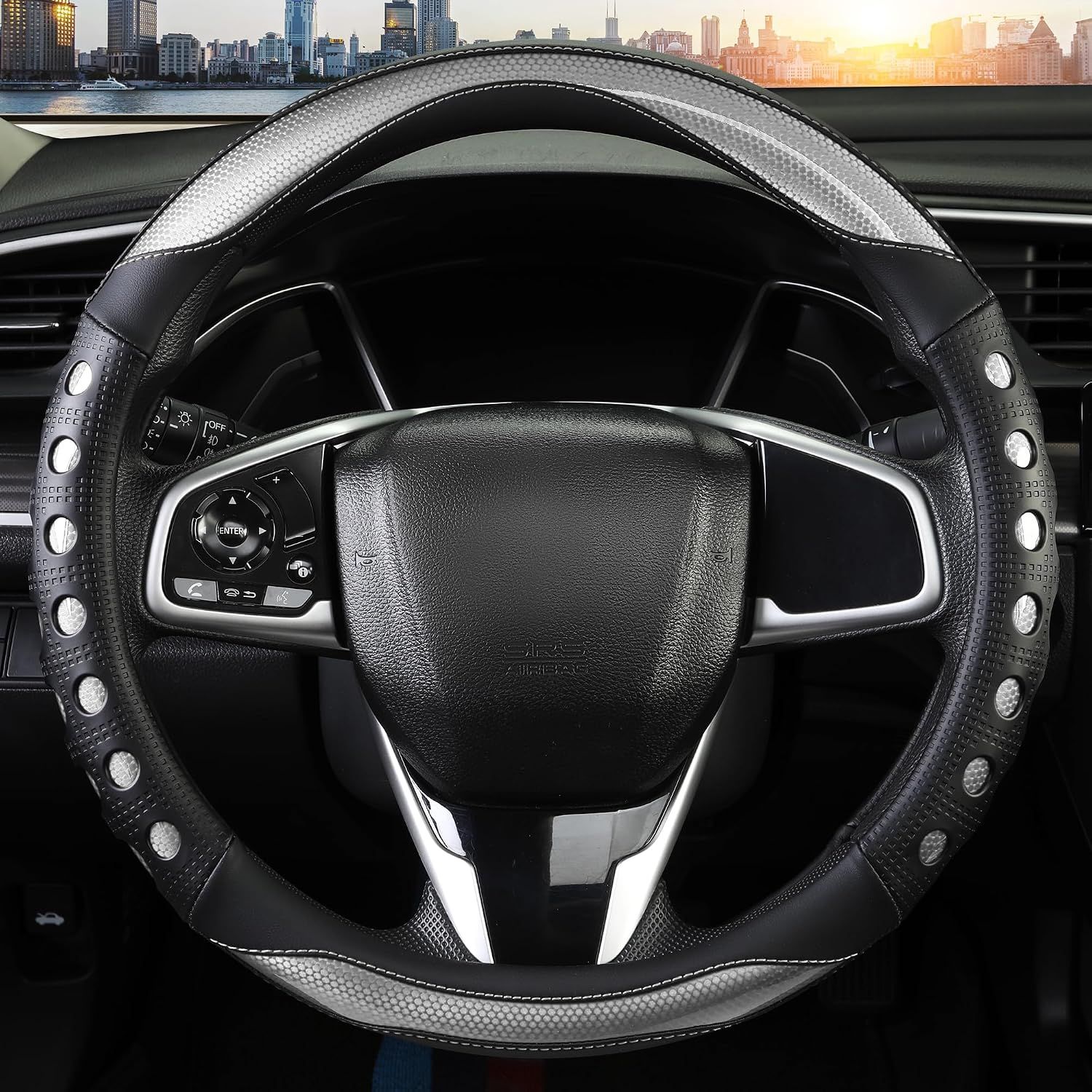 PU Leather Car Steering Wheel Cover with Non-Slip Grip view 2
