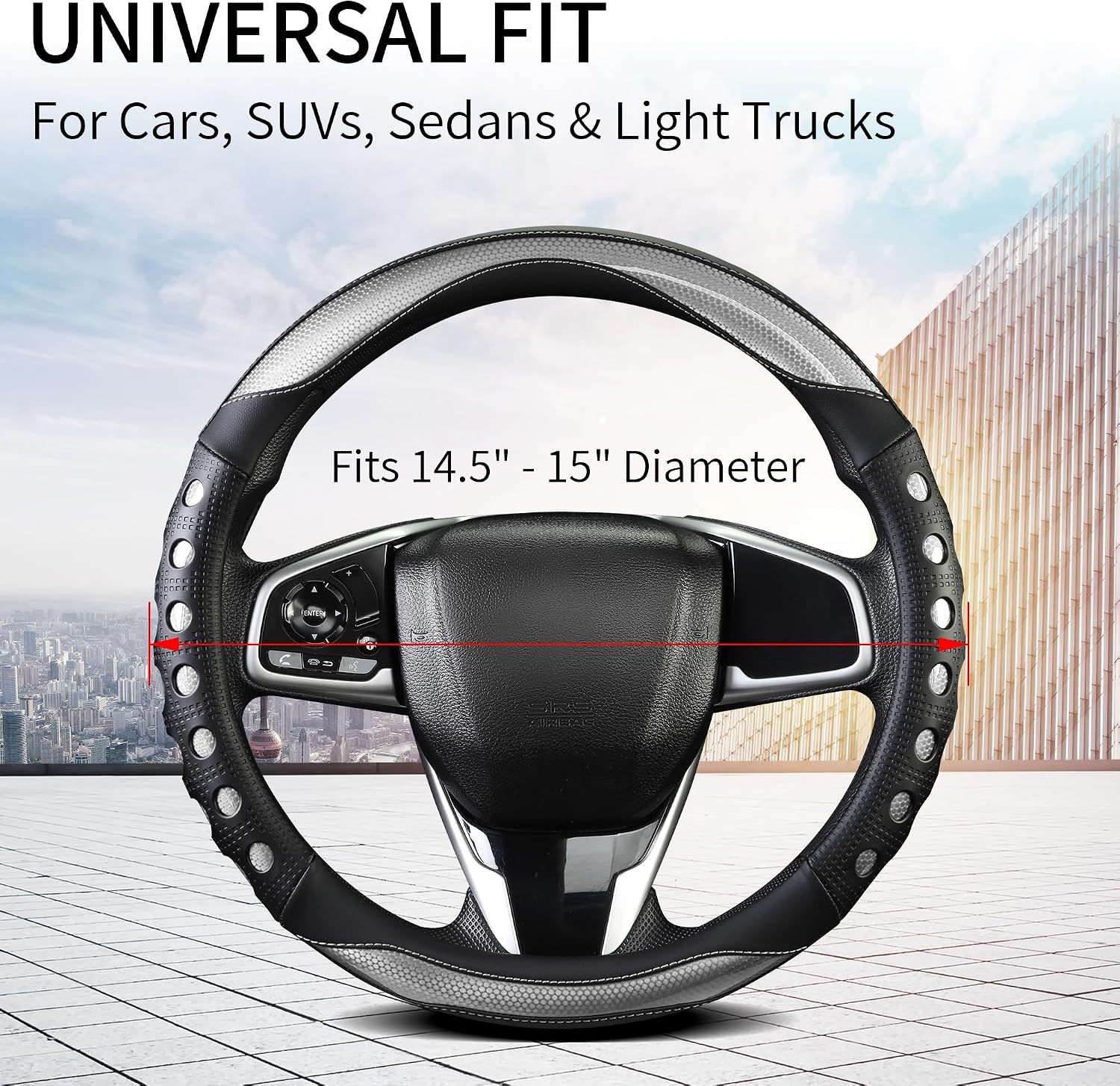 PU Leather Car Steering Wheel Cover with Non-Slip Grip view 3