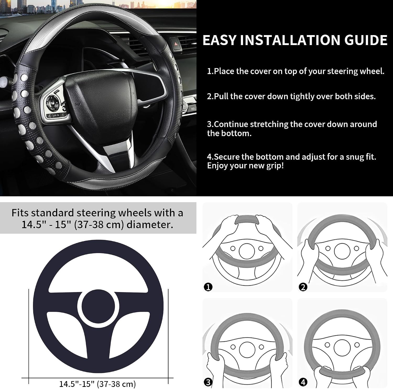 PU Leather Car Steering Wheel Cover with Non-Slip Grip view 5
