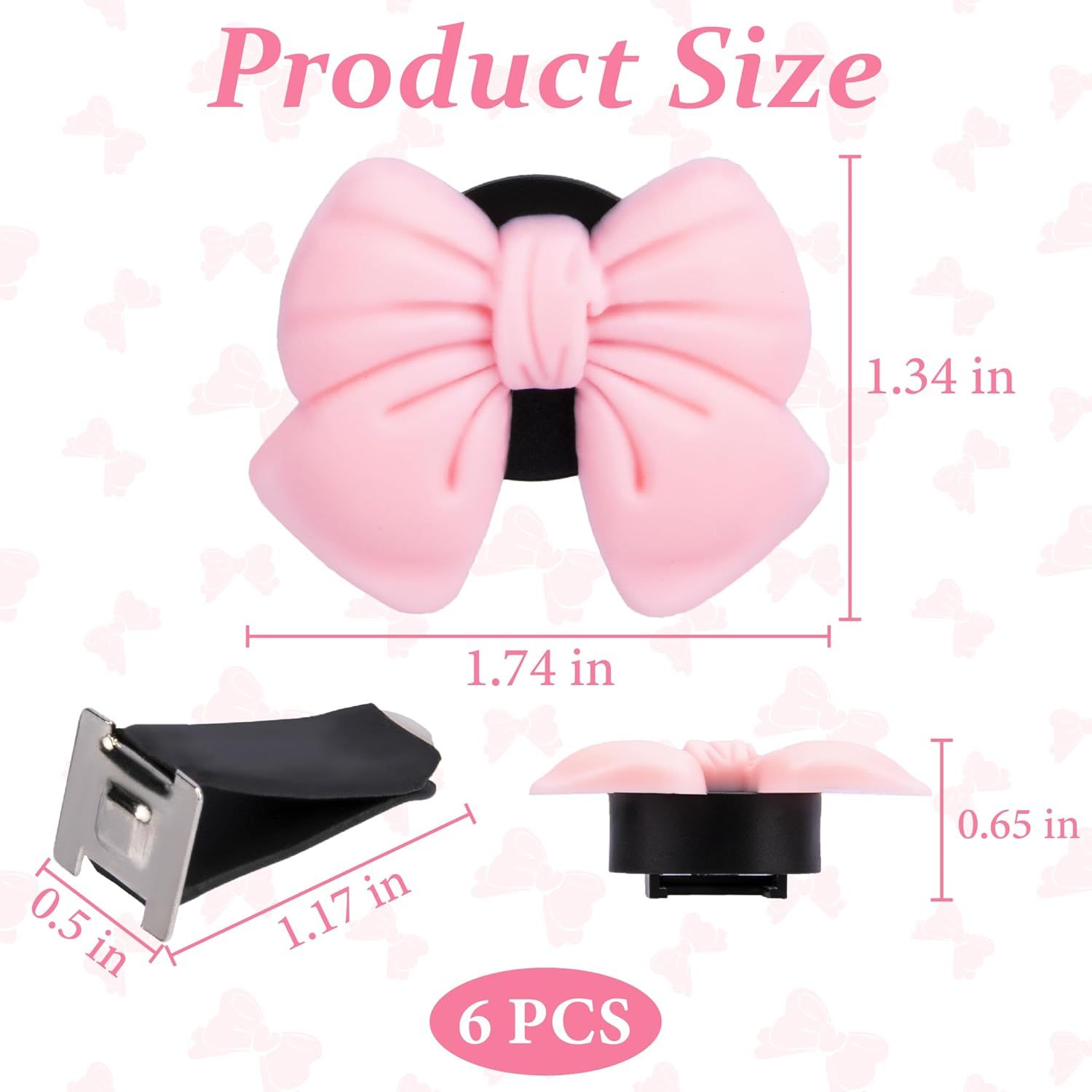 6pcs Pink Bow Car Vent Clamp view 2