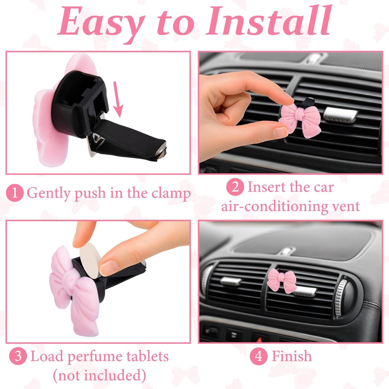 6pcs Pink Bow Car Vent Clamp view 4
