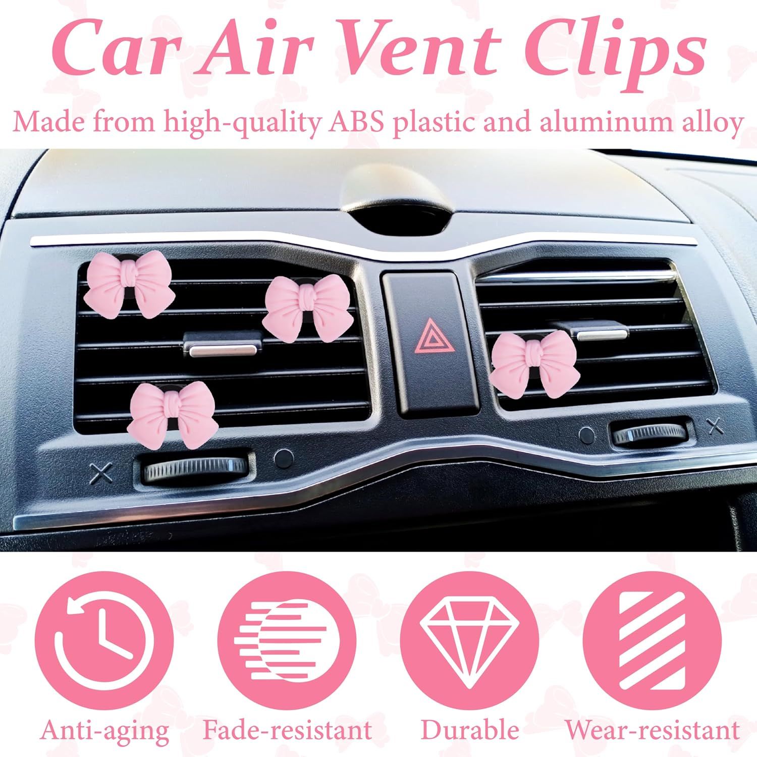 6pcs Pink Bow Car Vent Clamp view 5